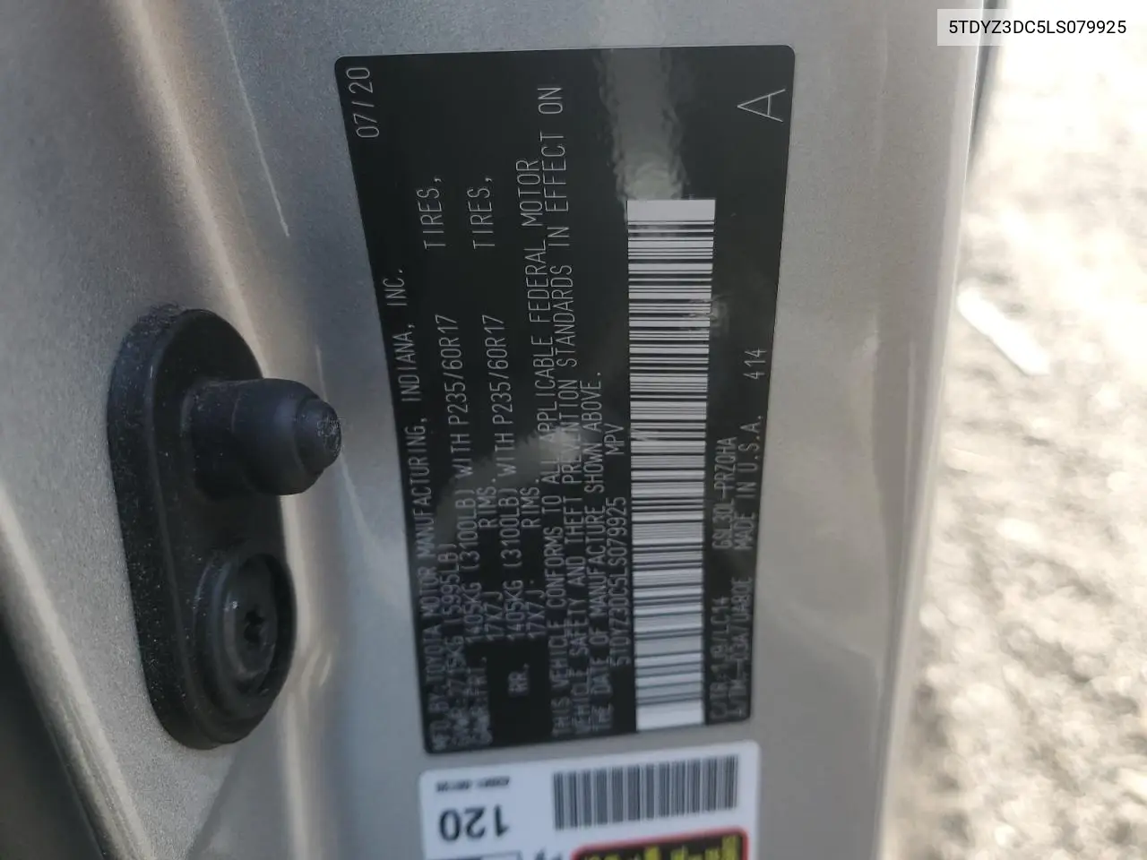 5TDYZ3DC5LS079925 2020 Toyota Sienna Xle