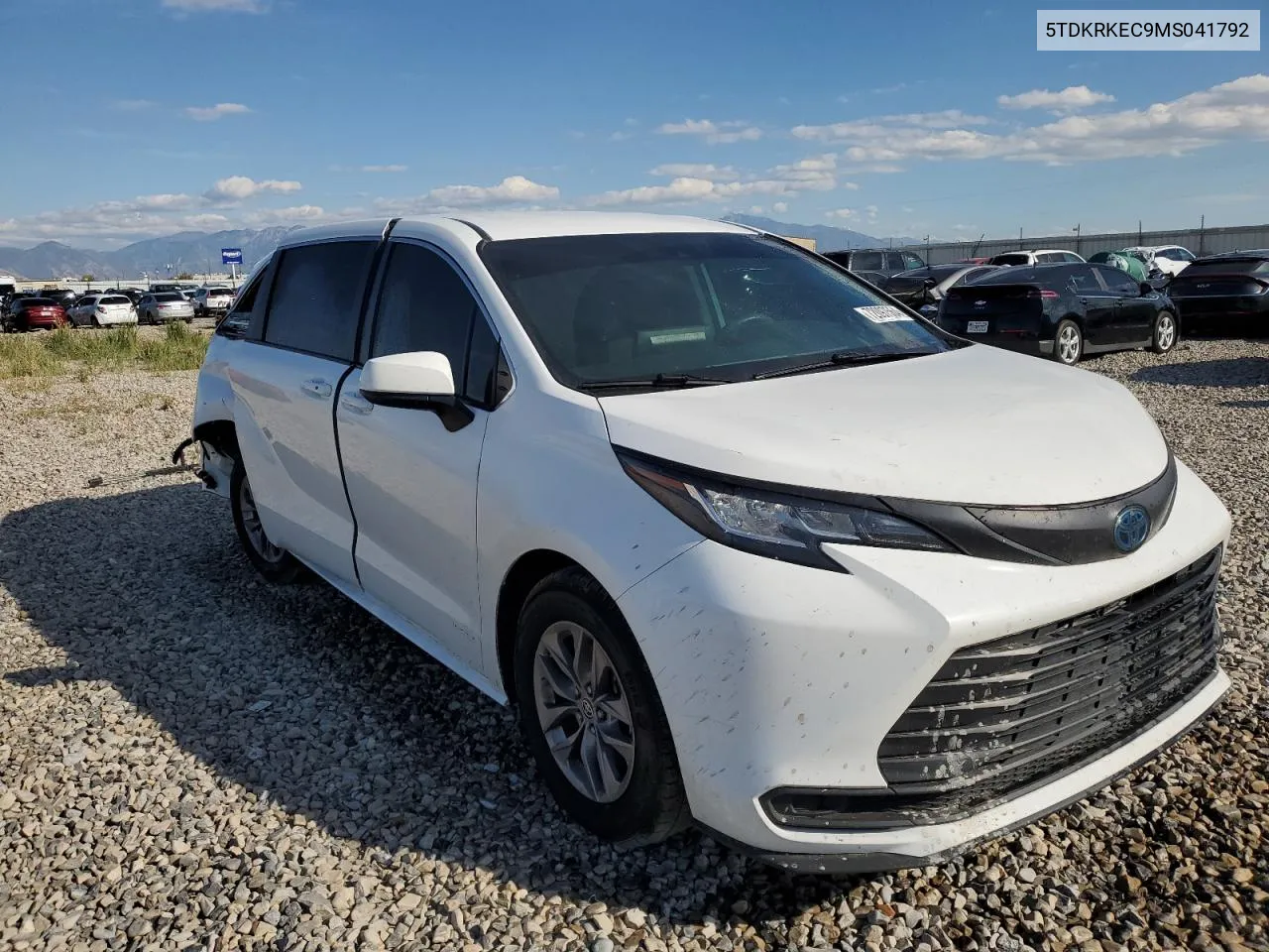 2021 Toyota Sienna Le VIN: 5TDKRKEC9MS041792 Lot: 72097564