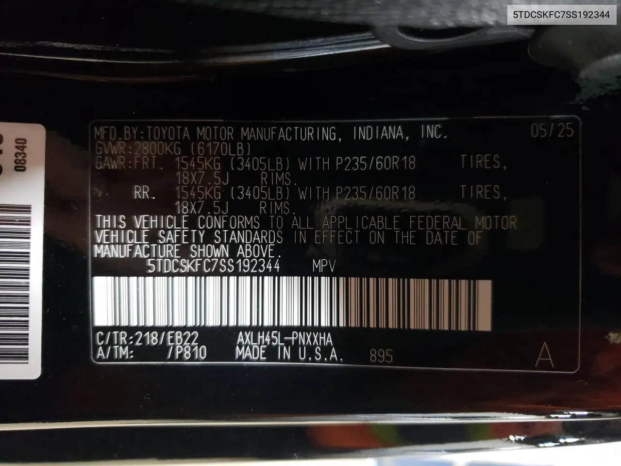 5TDCSKFC7SS192344 2025 Toyota Sienna Xse