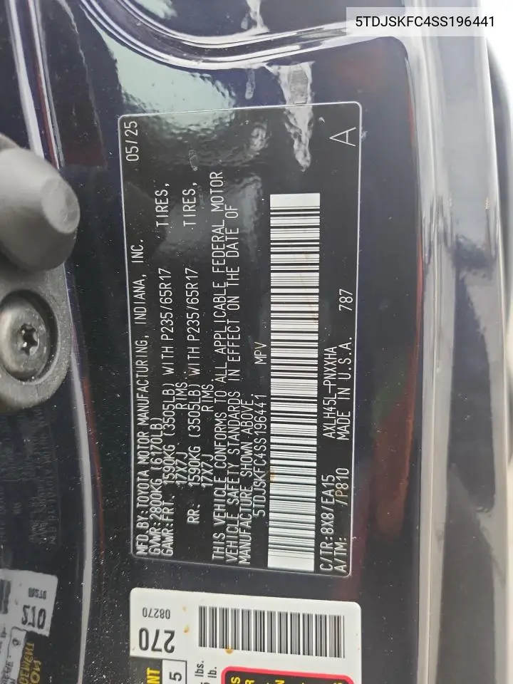 5TDJSKFC4SS196441 2025 Toyota Sienna Xle