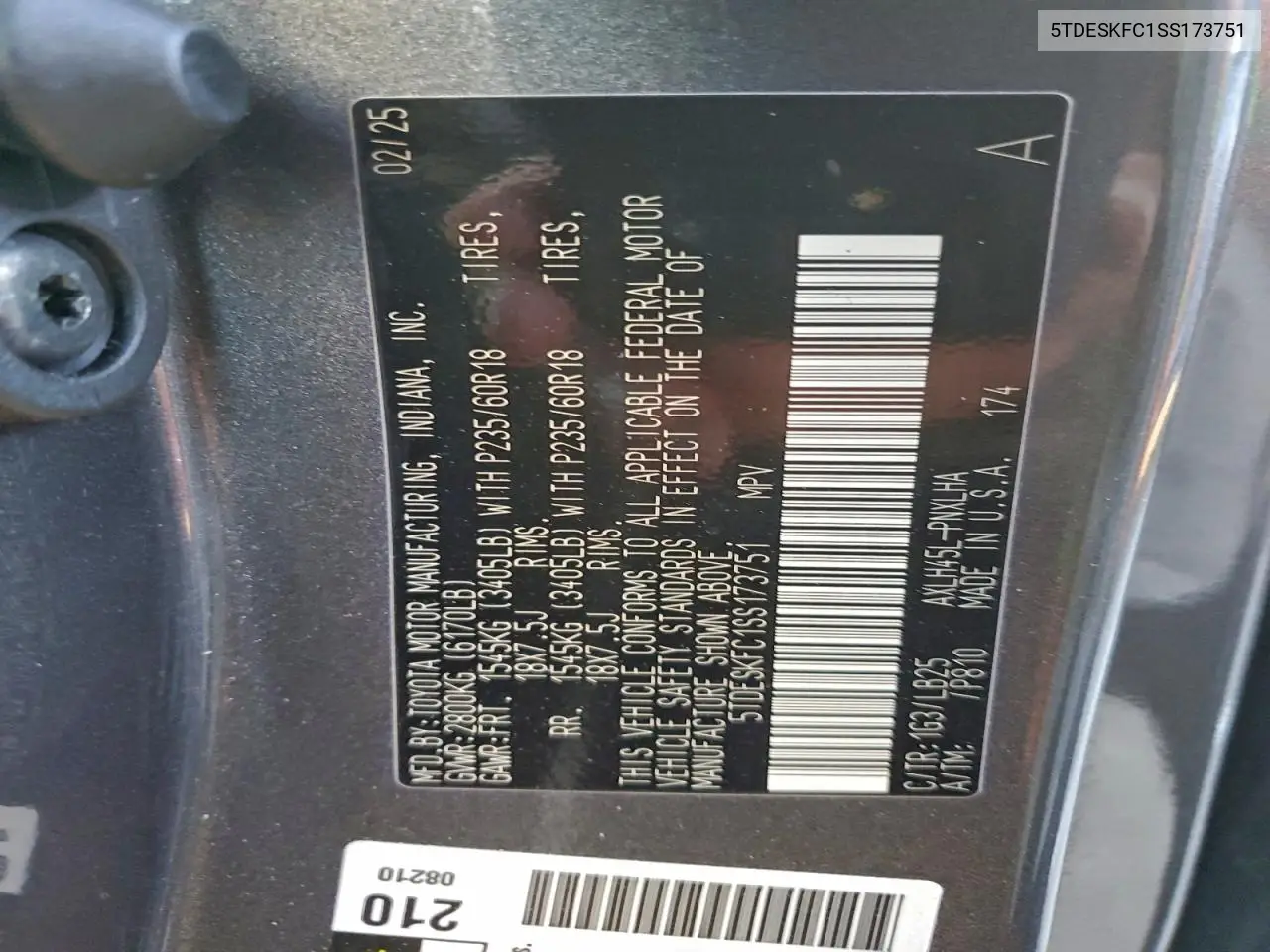 5TDESKFC1SS173751 2025 Toyota Sienna Limited