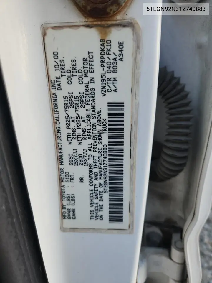 5TEGN92N31Z740883 2001 Toyota Tacoma