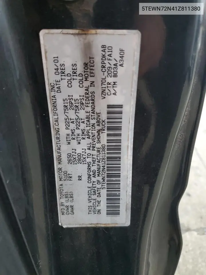 5TEWN72N41Z811380 2001 Toyota Tacoma Xtracab