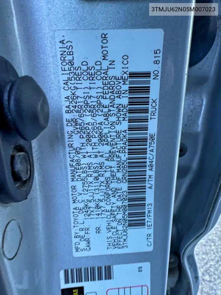 3TMJU62N05M007023 2005 Toyota Tacoma Double Cab Prerunner