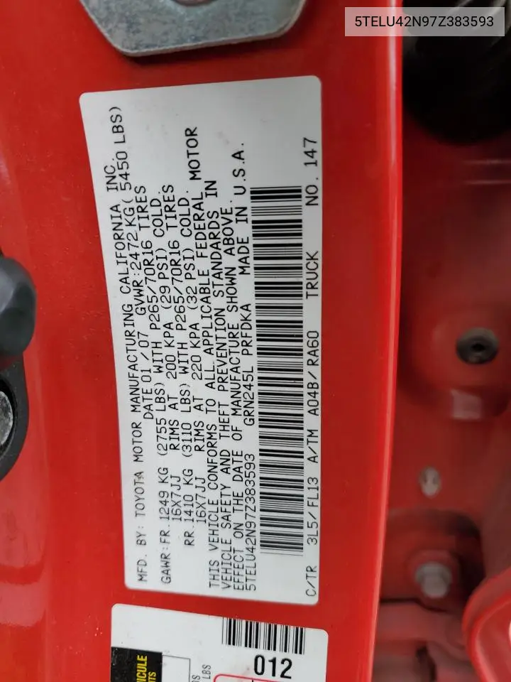 5TELU42N97Z383593 2007 Toyota Tacoma Double Cab