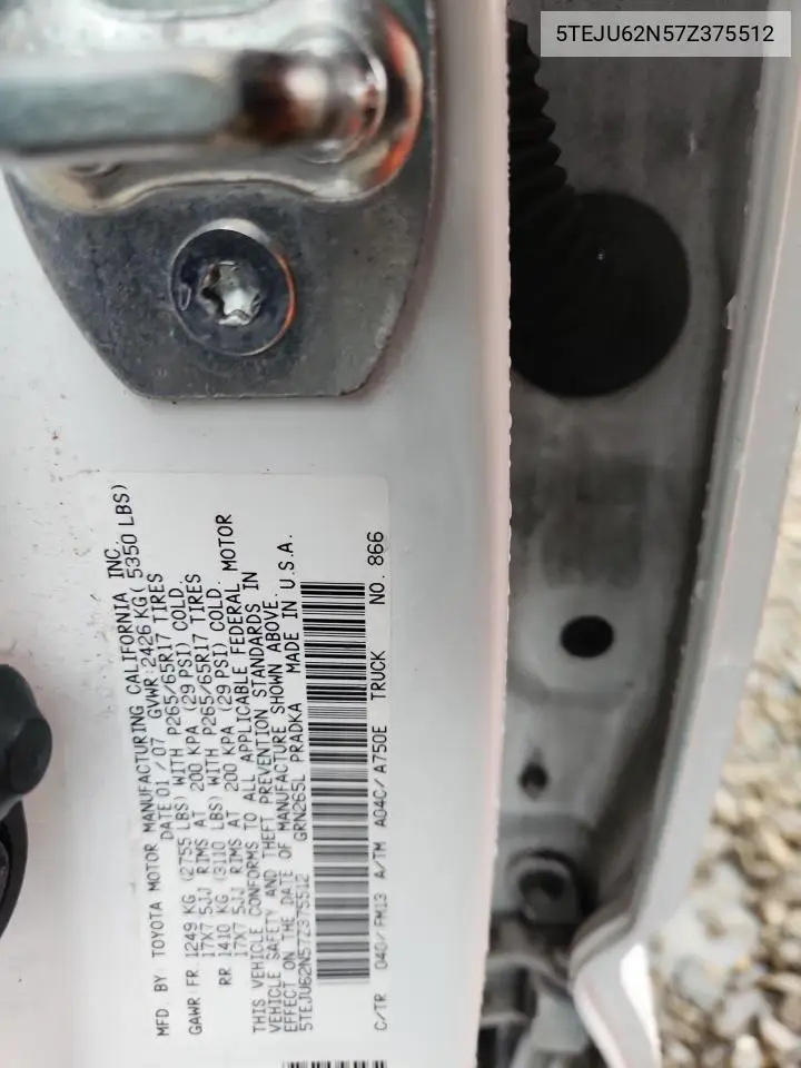 5TEJU62N57Z375512 2007 Toyota Tacoma Double Cab Prerunner