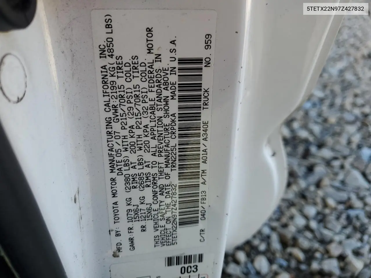 5TETX22N97Z427832 2007 Toyota Tacoma Access Cab