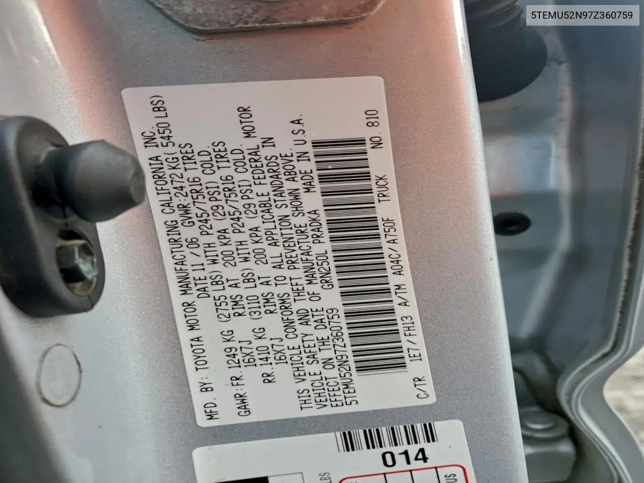 5TEMU52N97Z360759 2007 Toyota Tacoma Double Cab Long Bed
