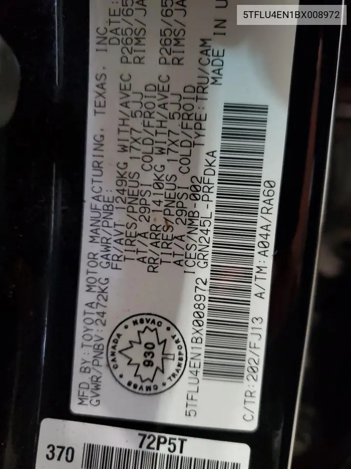 5TFLU4EN1BX008972 2011 Toyota Tacoma Double Cab