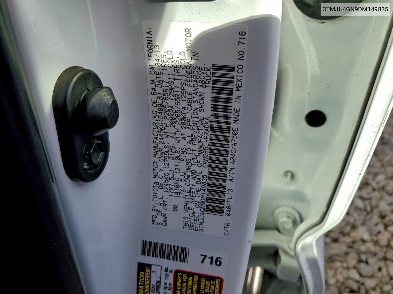 3TMJU4GN9DM149835 2013 Toyota Tacoma Double Cab Prerunner