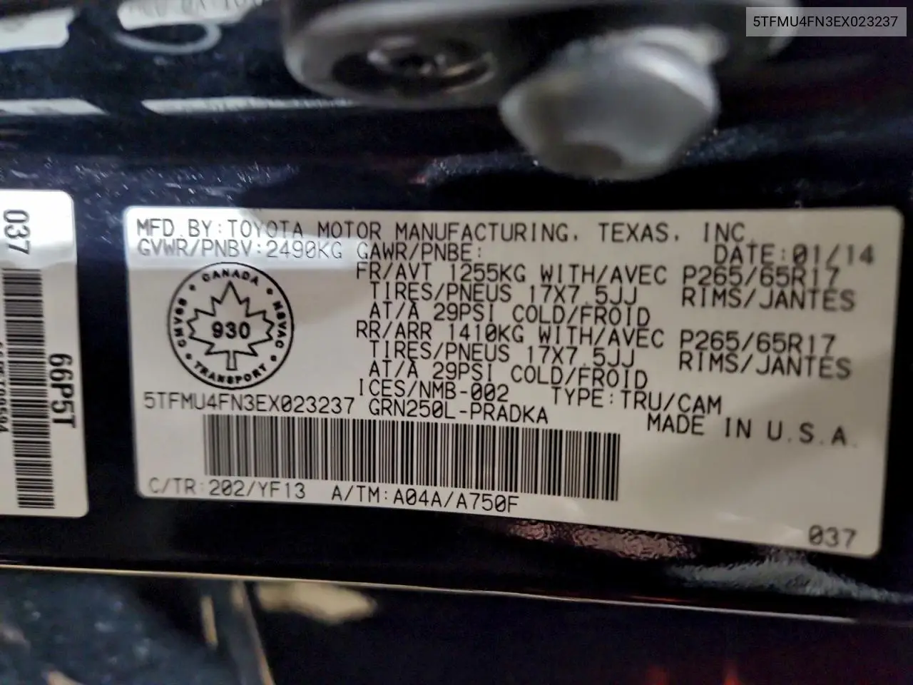 5TFMU4FN3EX023237 2014 Toyota Tacoma Double Cab Long Bed
