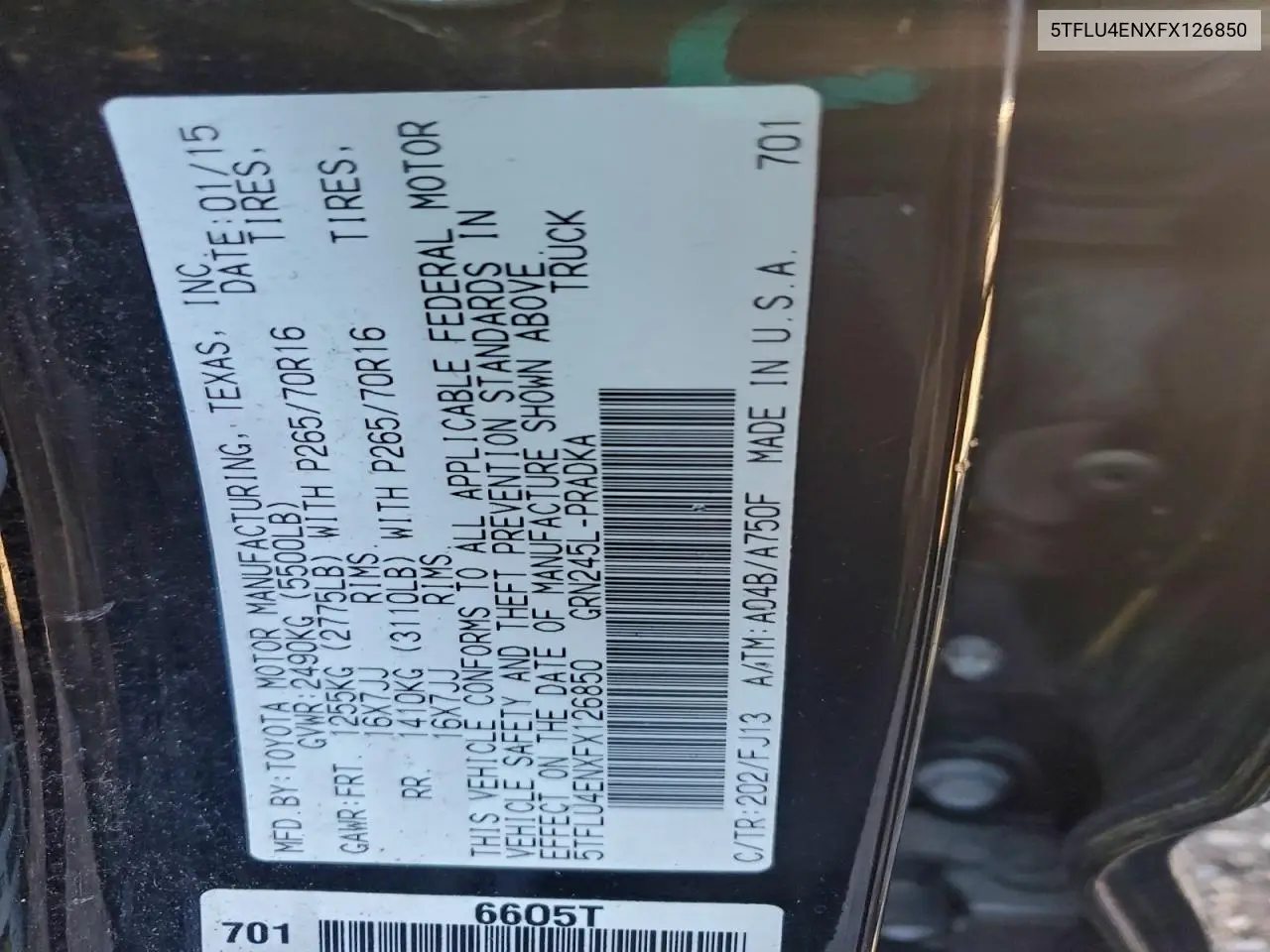 5TFLU4ENXFX126850 2015 Toyota Tacoma Double Cab