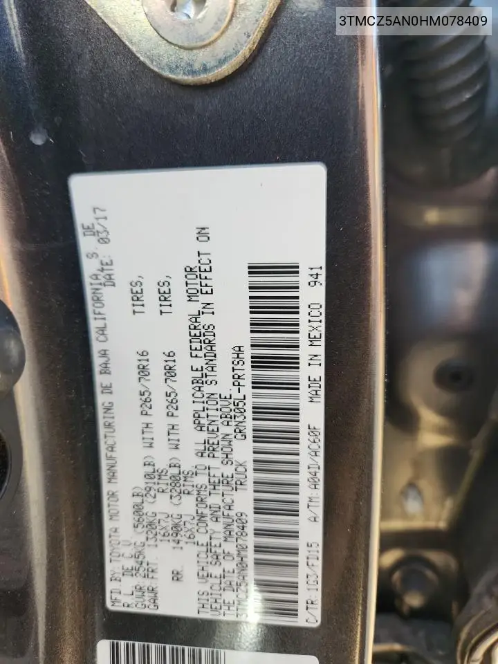 3TMCZ5AN0HM078409 2017 Toyota Tacoma Trd Off-Road