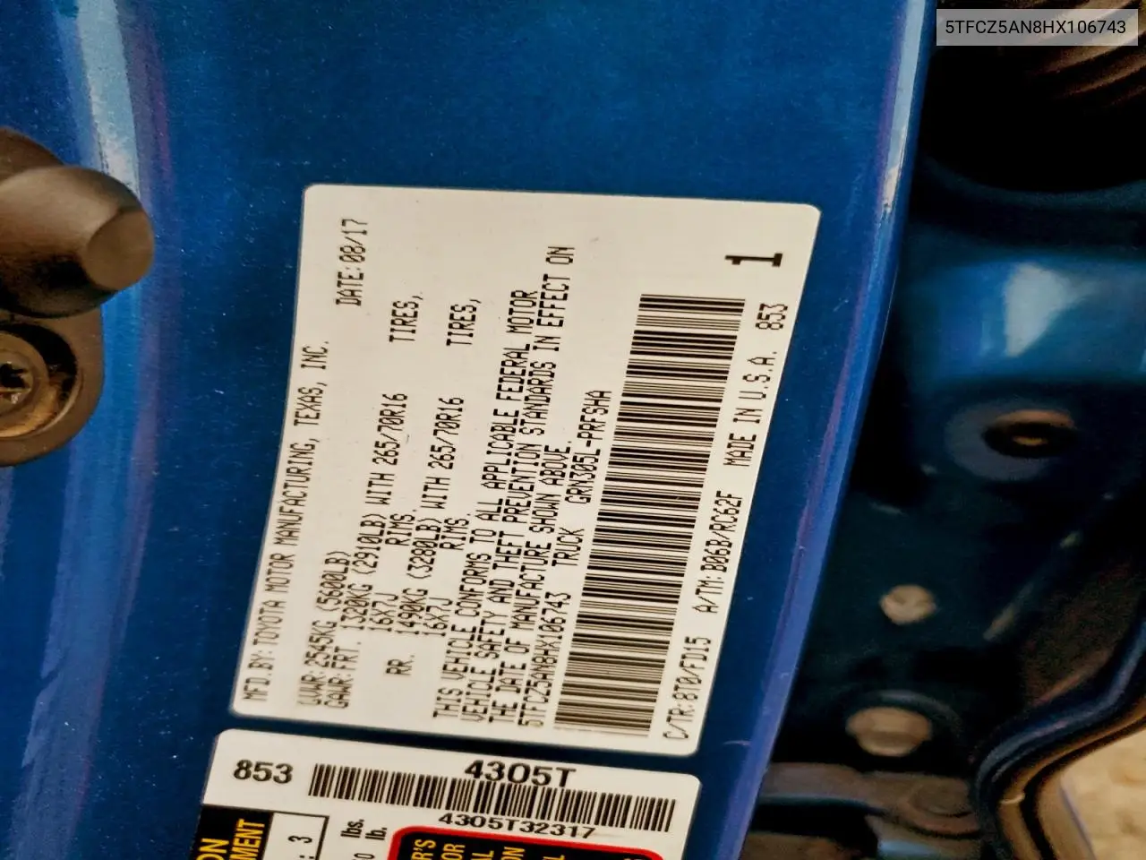 5TFCZ5AN8HX106743 2017 Toyota Tacoma Double Cab