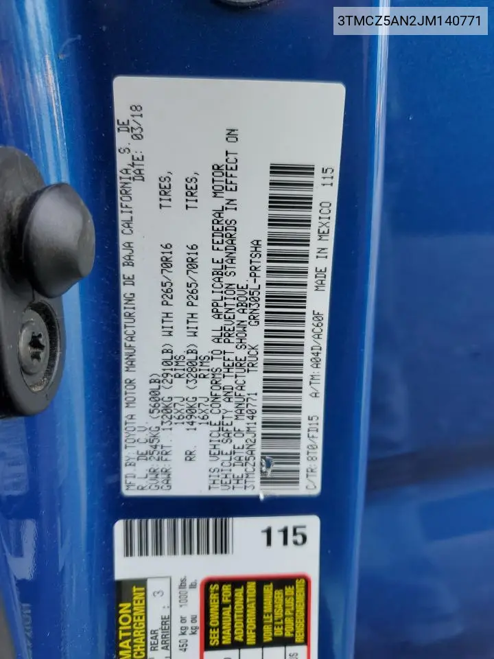 3TMCZ5AN2JM140771 2018 Toyota Tacoma Double Cab