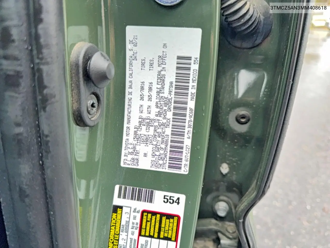 3TMCZ5AN3MM408618 2021 Toyota Tacoma Trd Off-Road