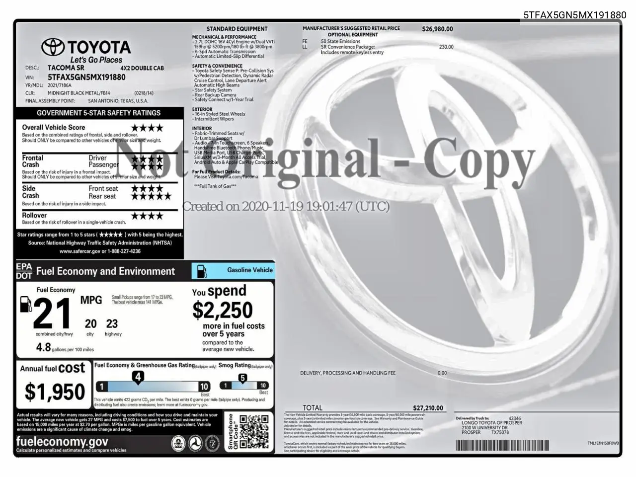 5TFAX5GN5MX191880 2021 Toyota Tacoma Double Cab