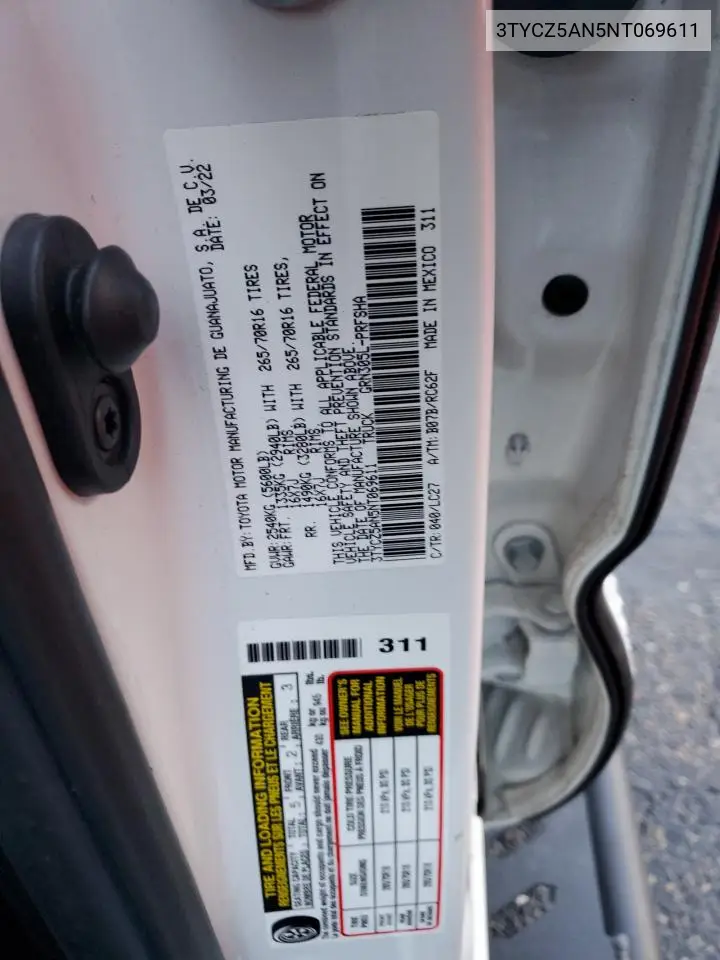 3TYCZ5AN5NT069611 2022 Toyota Tacoma Double Cab