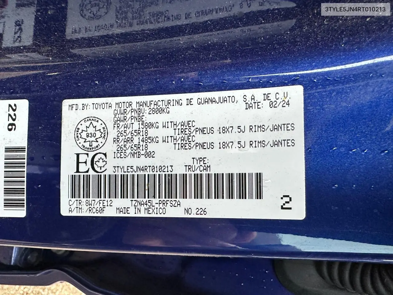 3TYLE5JN4RT010213 2024 Toyota Tacoma Double Cab