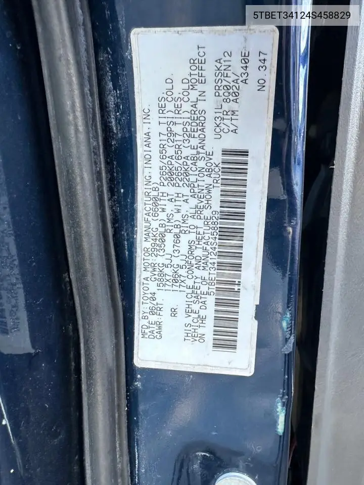 5TBET34124S458829 2004 Toyota Tundra Double Cab Sr5