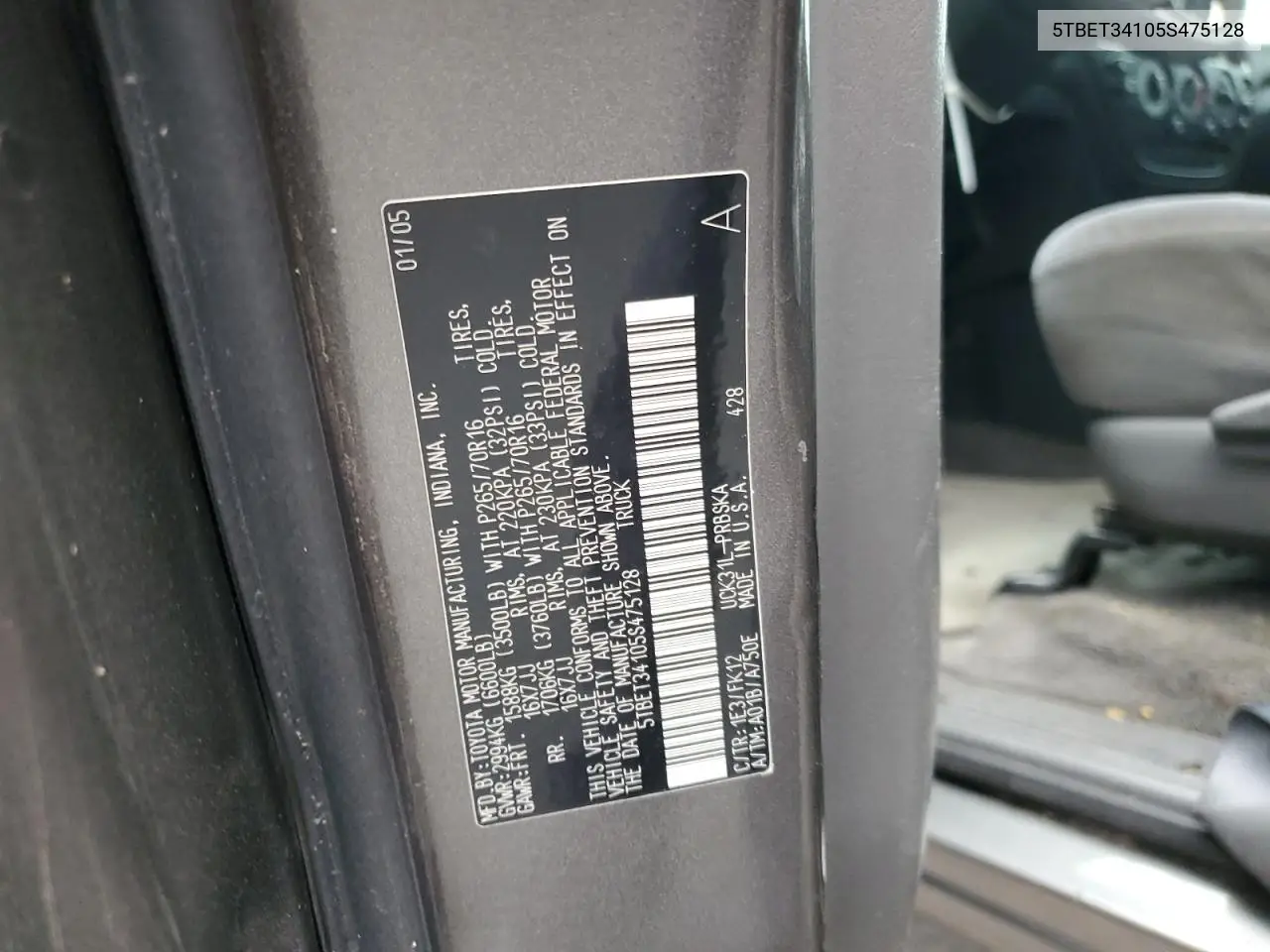 5TBET34105S475128 2005 Toyota Tundra Double Cab Sr5
