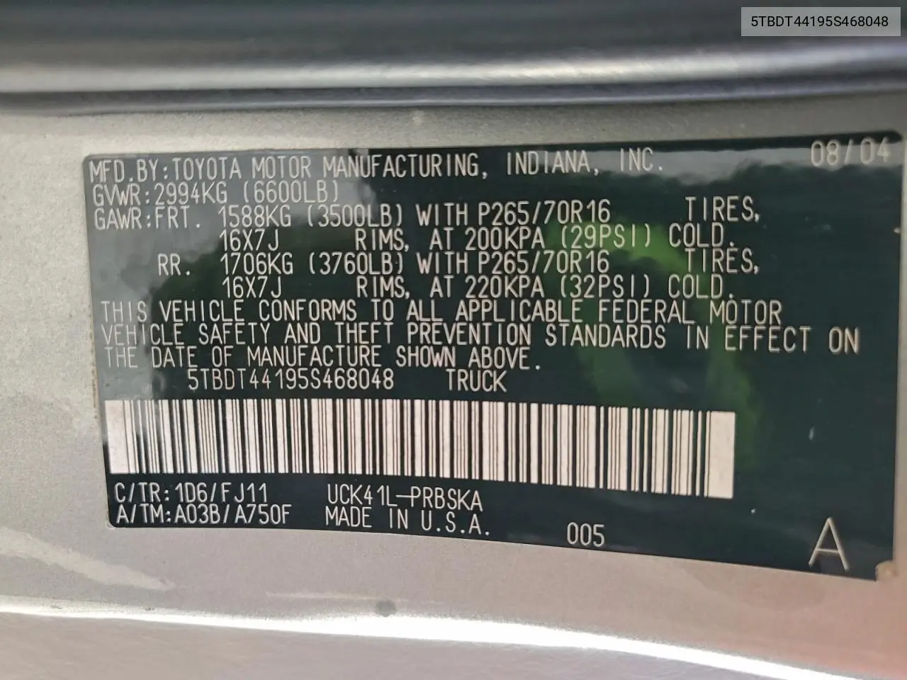 5TBDT44195S468048 2005 Toyota Tundra Double Cab Sr5