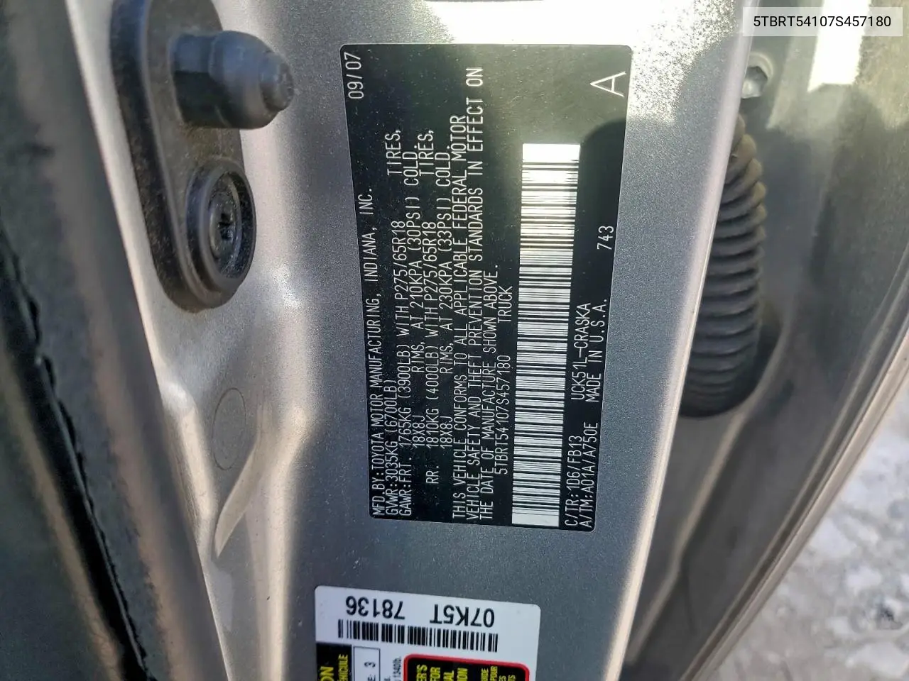 5TBRT54107S457180 2007 Toyota Tundra Double Cab Sr5