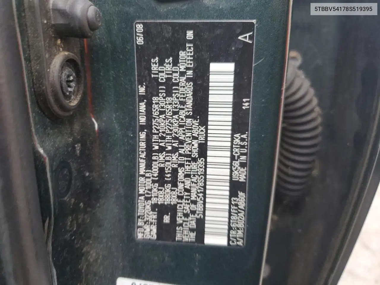 5TBBV54178S519395 2008 Toyota Tundra Double Cab