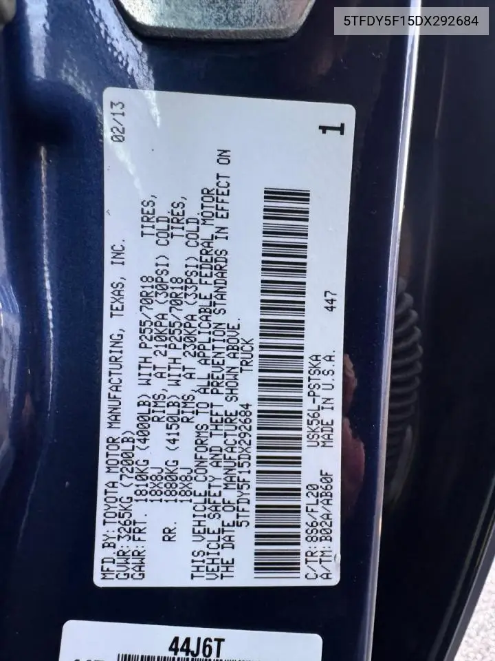 5TFDY5F15DX292684 2013 Toyota Tundra Crewmax Sr5