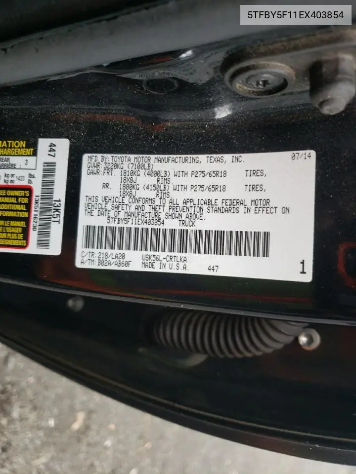 5TFBY5F11EX403854 2014 Toyota Tundra Double Cab Limited
