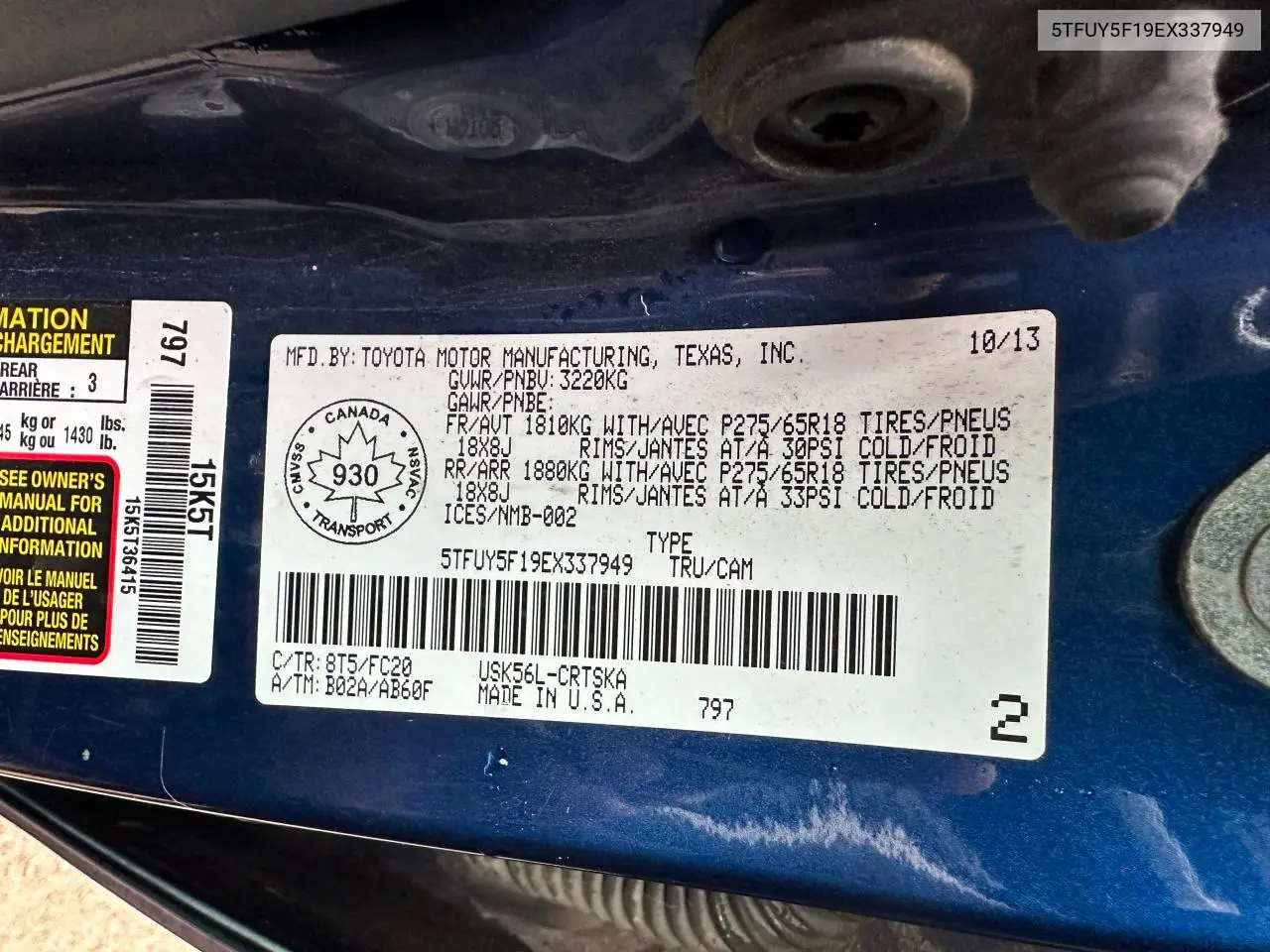 5TFUY5F19EX337949 2014 Toyota Tundra Double Cab Sr