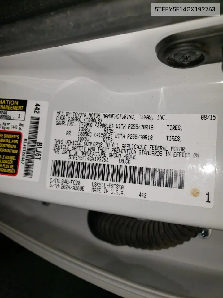 5TFEY5F14GX192763 2016 Toyota Tundra Crewmax Sr5