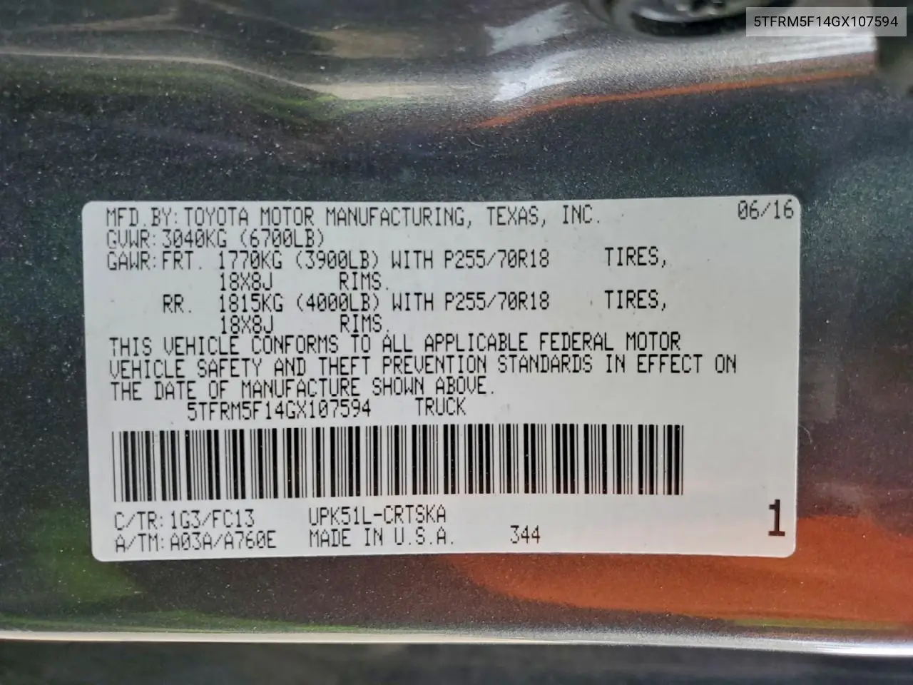 5TFRM5F14GX107594 2016 Toyota Tundra Double Cab Sr