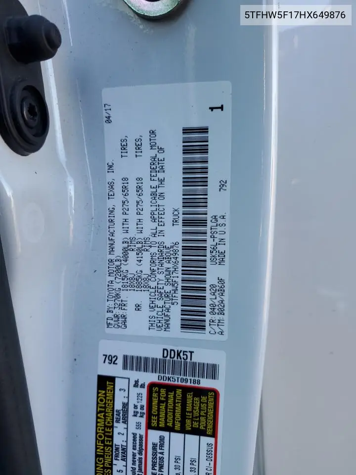 5TFHW5F17HX649876 2017 Toyota Tundra Crewmax Limited