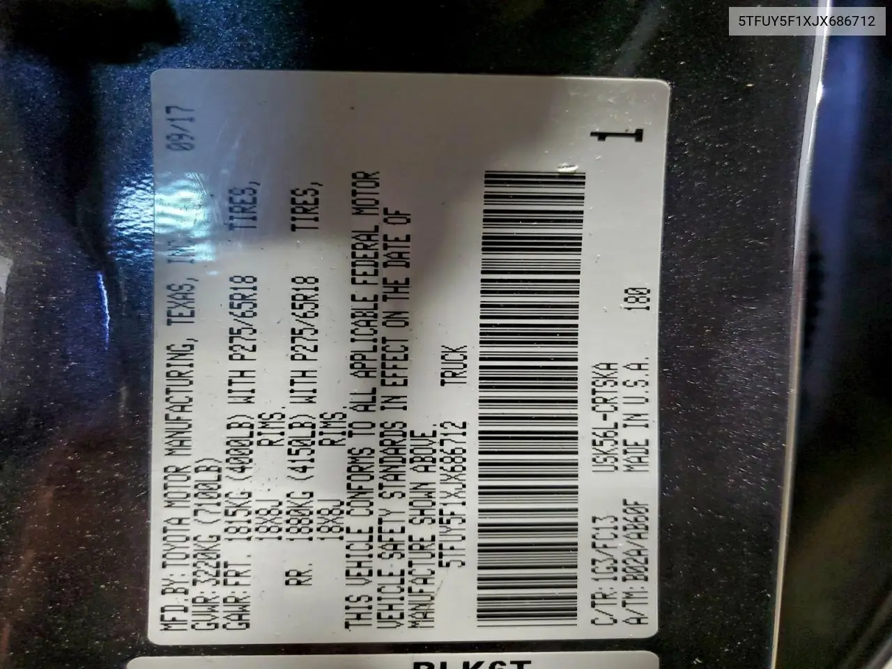 5TFUY5F1XJX686712 2018 Toyota Tundra Double Cab Sr