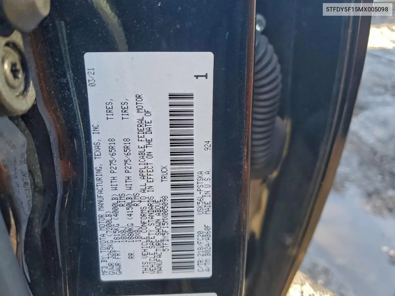 5TFDY5F15MX005098 2021 Toyota Tundra Crewmax Sr5