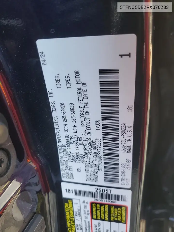 5TFNC5DB2RX076233 2024 Toyota Tundra Crewmax Platinum