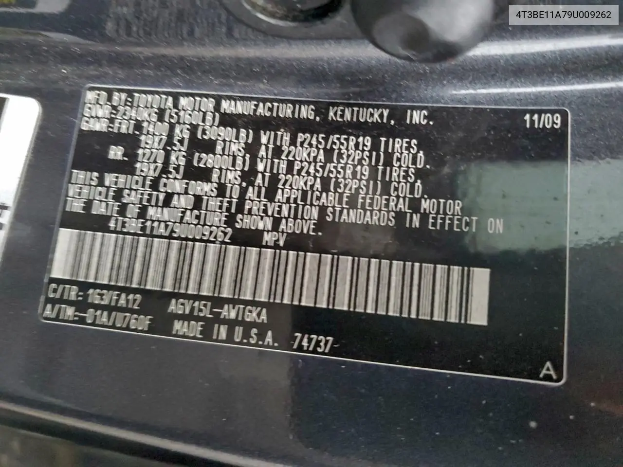 4T3BE11A79U009262 2009 Toyota Venza