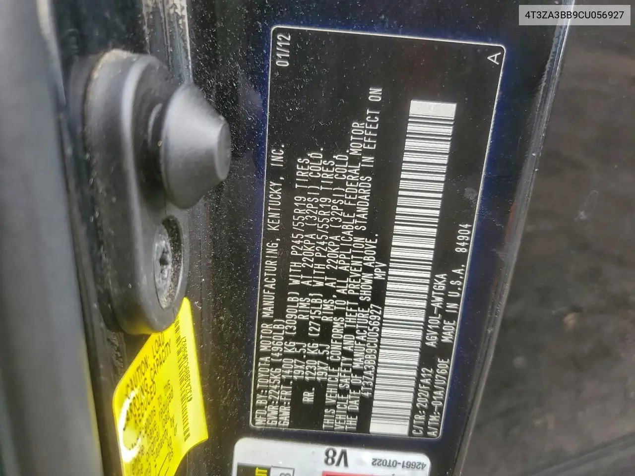 4T3ZA3BB9CU056927 2012 Toyota Venza Le