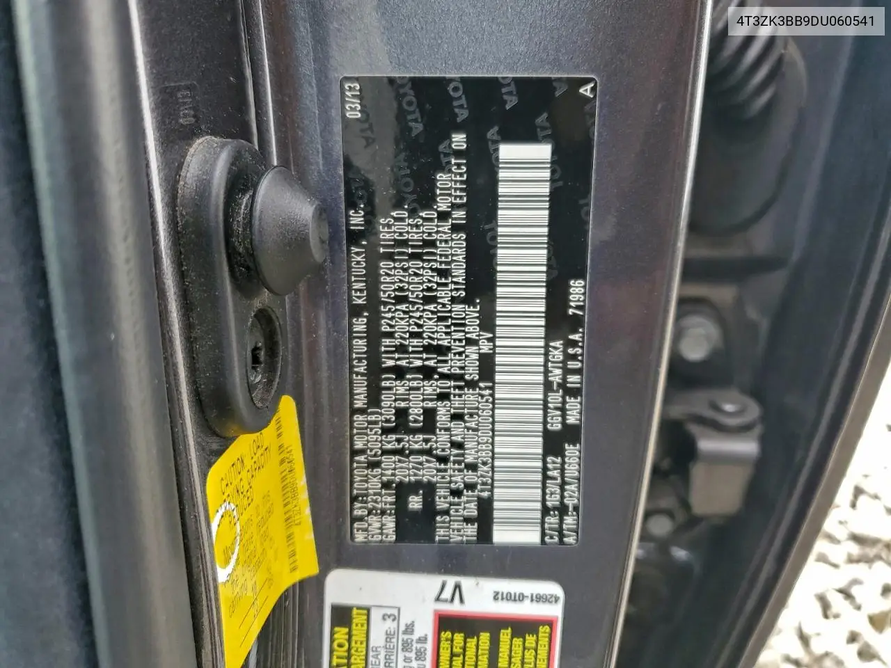4T3ZK3BB9DU060541 2013 Toyota Venza Le