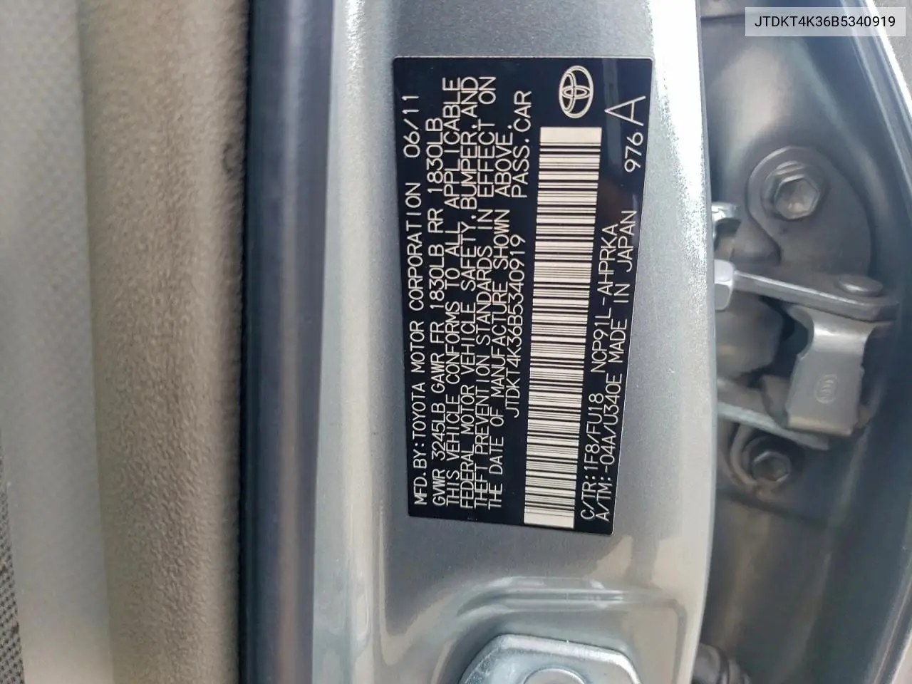 JTDKT4K36B5340919 2011 Toyota Yaris