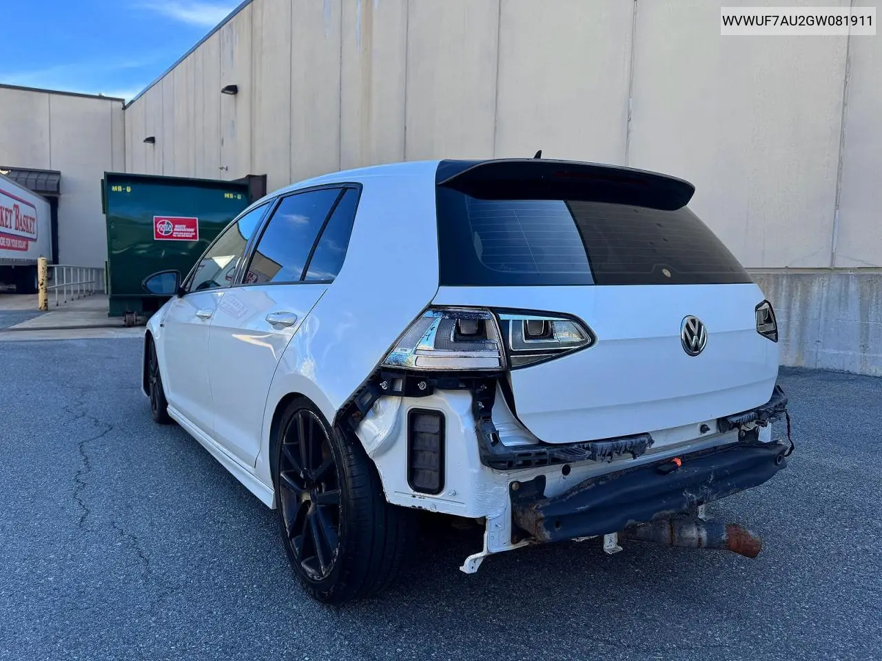2016 Volkswagen Golf R VIN: WVWUF7AU2GW081911 Lot: 51894396