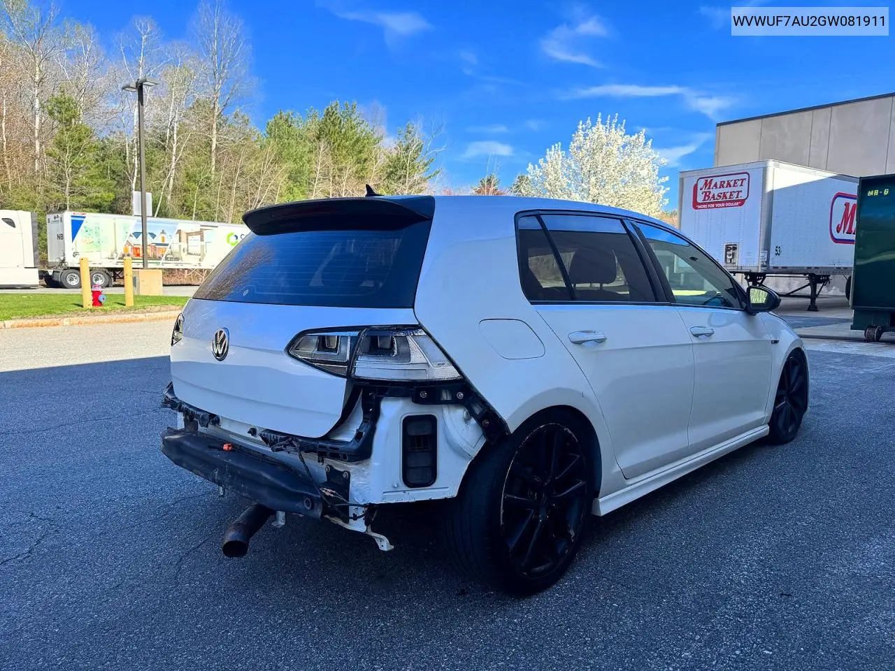 2016 Volkswagen Golf R VIN: WVWUF7AU2GW081911 Lot: 51894396