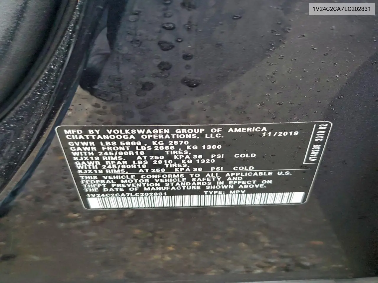 1V24C2CA7LC202831 2020 Volkswagen Atlas Cross Sport Se