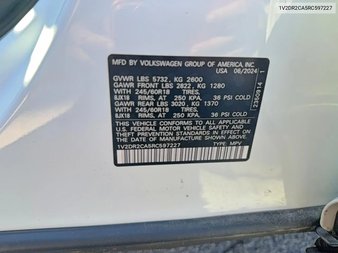 1V2DR2CA5RC597227 2024 Volkswagen Atlas Se