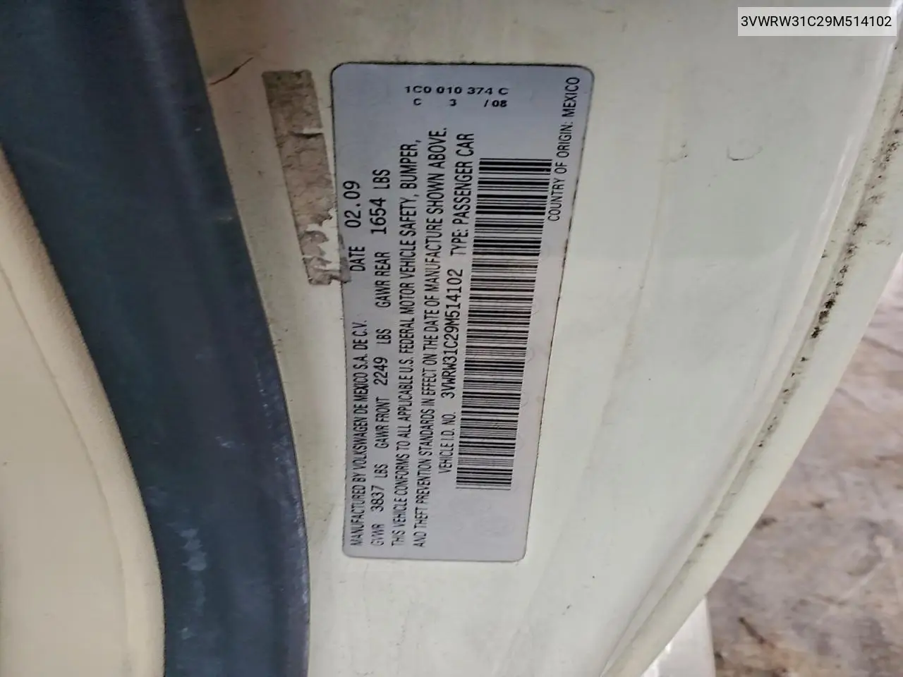 3VWRW31C29M514102 2009 Volkswagen New Beetle S