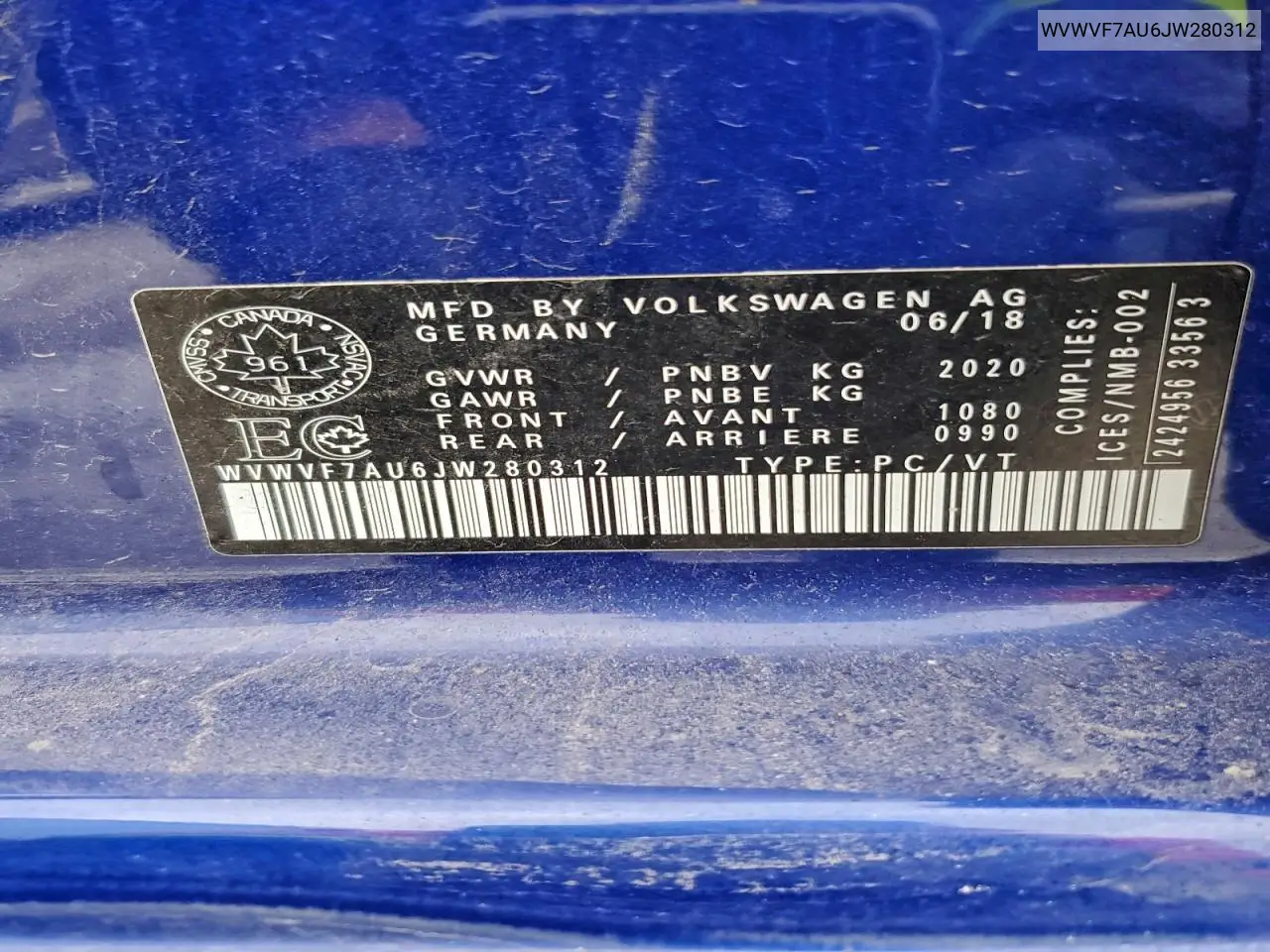 WVWVF7AU6JW280312 2018 Volkswagen Golf R