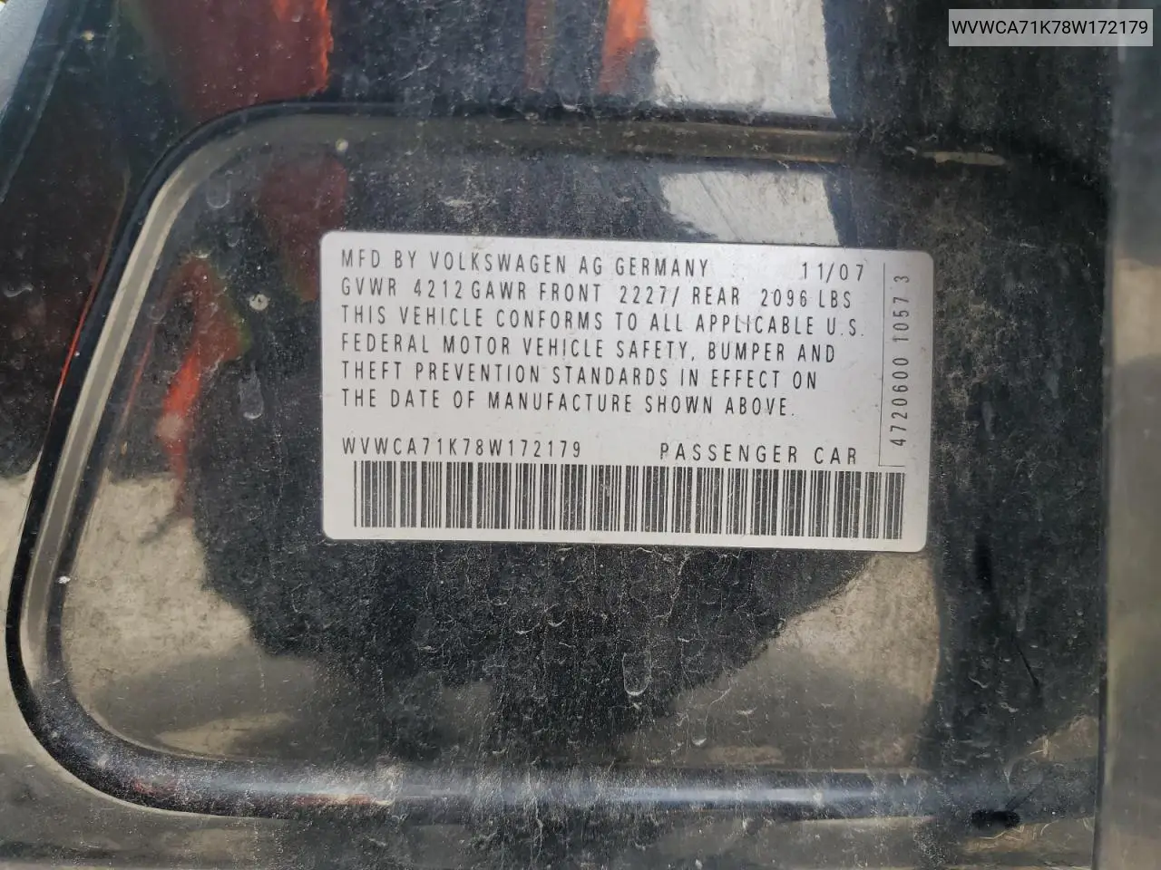 WVWCA71K78W172179 2008 Volkswagen Rabbit