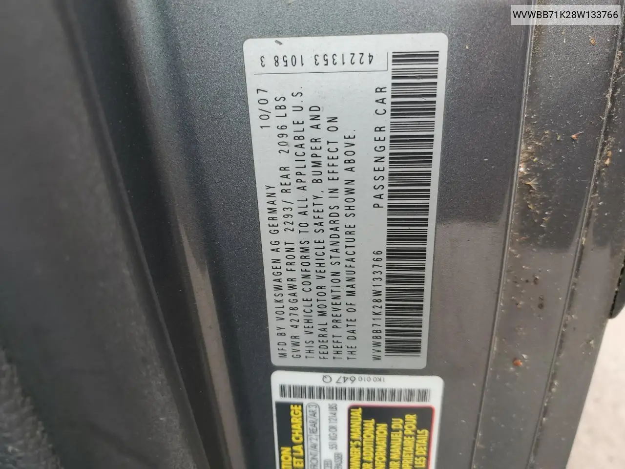 WVWBB71K28W133766 2008 Volkswagen Rabbit