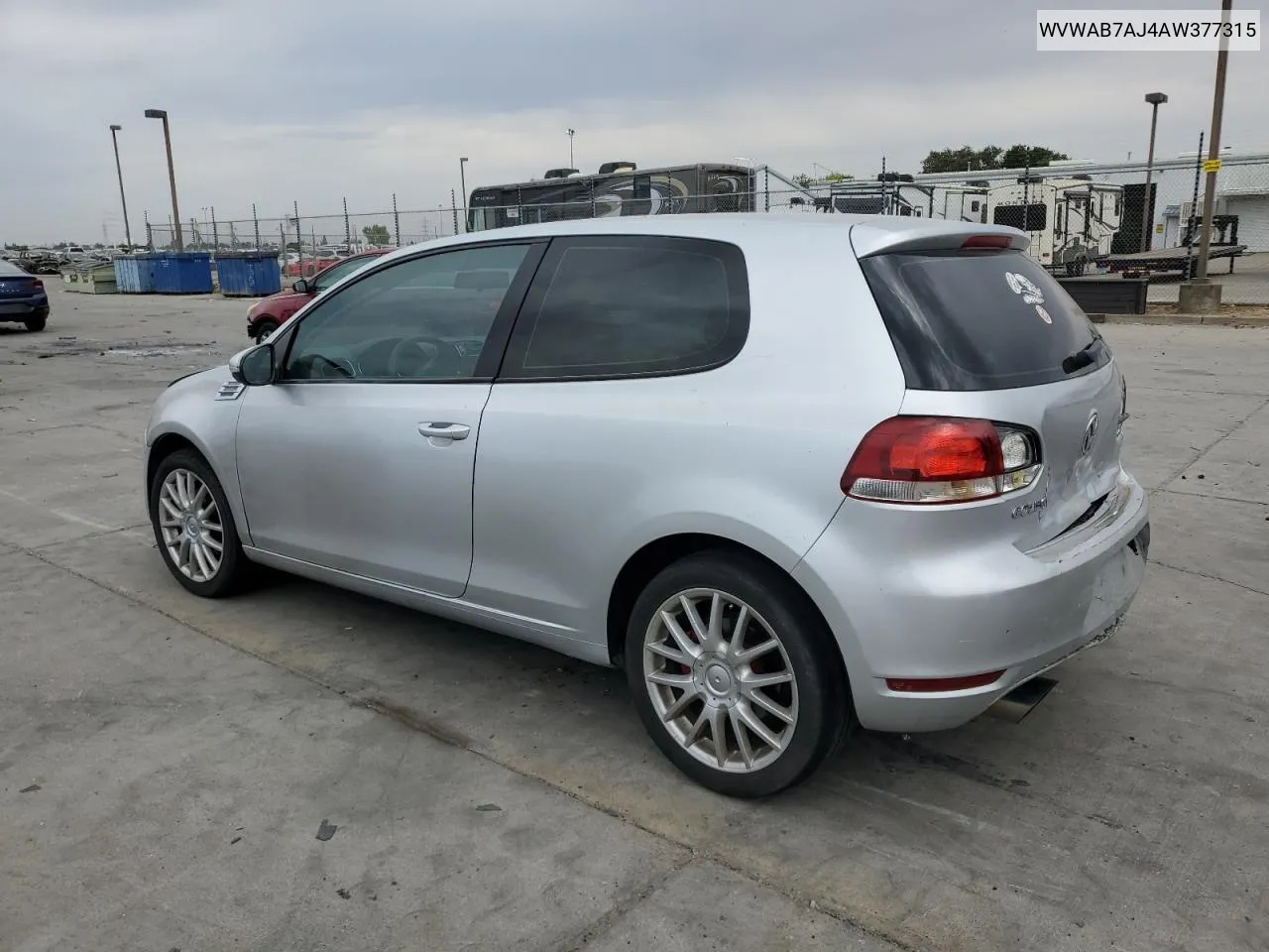 2010 Volkswagen Golf VIN: WVWAB7AJ4AW377315 Lot: 65514194